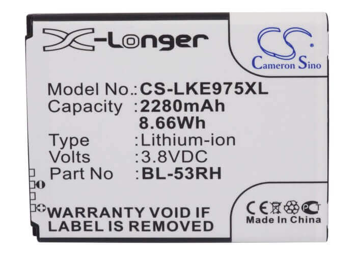 3.8V, Li-ion, 2280mAh, SmartPhone battery fits Lg, Bl-53rh, E975w, Gee, 8.66Wh Mobile, SmartPhone Cameron Sino Technology Limited (Suspended)