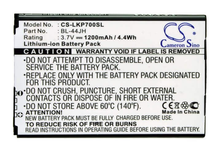 3.7V, Li-ion, 1200mAh, SmartPhone battery fits Cricket, Boostmobile, Lg, Bl-44jh, Lg730, Veni, 4.44Wh Mobile, SmartPhone Cameron Sino Technology Limited (Smartphone)
