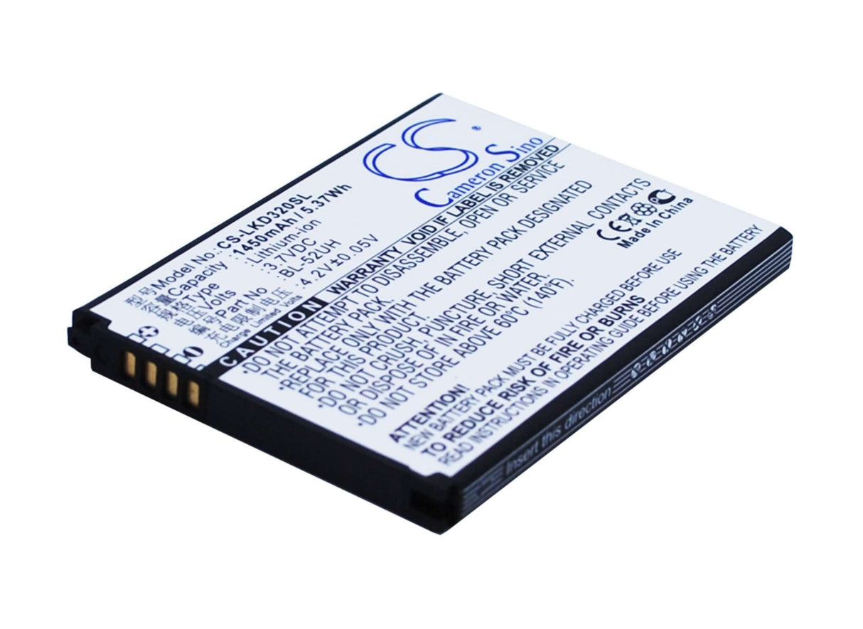3.7V, Li-ion, 1450mAh, SmartPhone battery fits Lg, Bl-52uh, D280, D280n, 5.37Wh Mobile, SmartPhone Cameron Sino Technology Limited (Smartphone)
