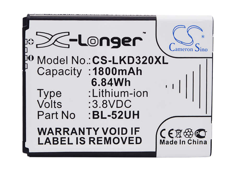 3.8V, Li-ion, 1800mAh, SmartPhone battery fits Lg, Bl-52uh, D280, D280n, 6.84Wh Mobile, SmartPhone Cameron Sino Technology Limited (Smartphone)