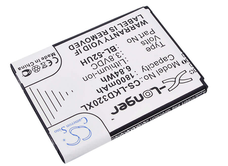 3.8V, Li-ion, 1800mAh, SmartPhone battery fits Lg, Bl-52uh, D280, D280n, 6.84Wh Mobile, SmartPhone Cameron Sino Technology Limited (Smartphone)
