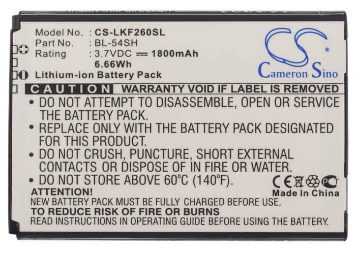 3,7V, Li-ion, 1800mAh, batterie de smartphone compatible avec Lg, Bl-54sg, Bello 2, Bello 2 Dual, 6,66Wh Mobile, Smartphone Cameron Sino Technology Limited (Smartphone)