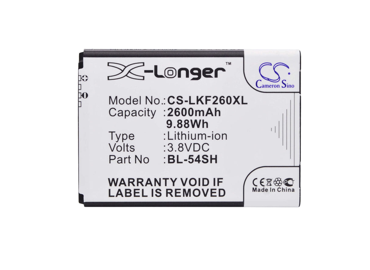 3.8V, Li-ion, 2600mAh, batterie de smartphone compatible avec Lg, Bl-54sg, Bello 2, Bello 2 Dual, 9.88Wh Mobile, Smartphone Cameron Sino Technology Limited (Smartphone)