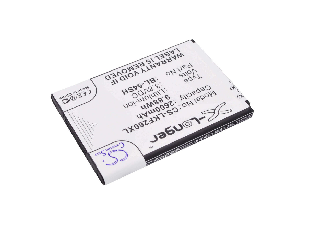 3.8V, Li-ion, 2600mAh, batterie de smartphone compatible avec Lg, Bl-54sg, Bello 2, Bello 2 Dual, 9.88Wh Mobile, Smartphone Cameron Sino Technology Limited (Smartphone)