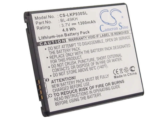 3.7V, Li-ion, 1300mAh, SmartPhone battery fits Lg, Verizon, Bl-49kh, Lu6200, Nitro Hd, 4.81Wh Mobile, SmartPhone Cameron Sino Technology Limited (Smartphone)