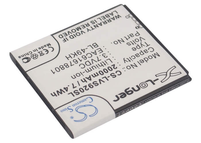 3.7V, Li-ion, 2000mAh, SmartPhone battery fits Lg, Verizon, Bl-49kh, Lu6200, Nitro Hd, 7.4Wh Mobile, SmartPhone Cameron Sino Technology Limited (Smartphone)