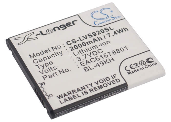 3.7V, Li-ion, 2000mAh, SmartPhone battery fits Lg, Verizon, Bl-49kh, Lu6200, Nitro Hd, 7.4Wh Mobile, SmartPhone Cameron Sino Technology Limited (Smartphone)