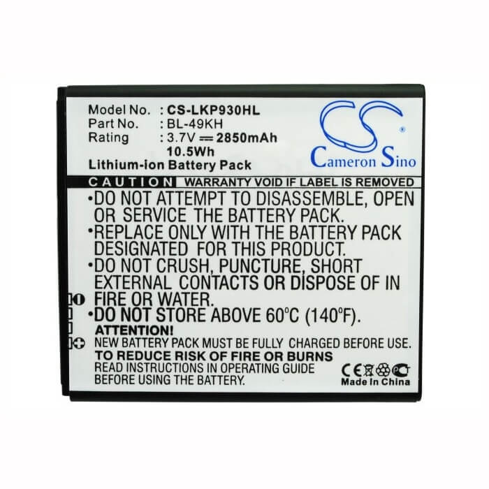 3.7V, Li-ion, 2850mAh, SmartPhone battery fits Lg, Bl-49kh, Lu6200, Nitro Hd, 10.55Wh Mobile, SmartPhone Cameron Sino Technology Limited (Smartphone)