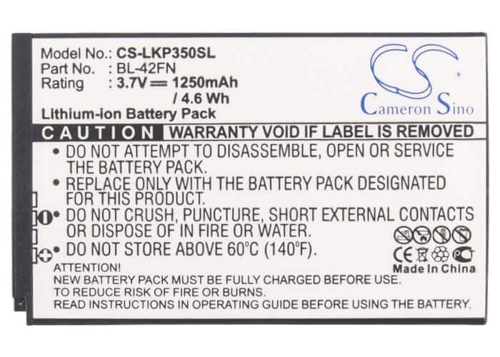 3.7V, Li-ion, 1250mAh, SmartPhone battery fits Lg, Bl-42fn, C550, Optimus Me, 4.63Wh Mobile, SmartPhone Cameron Sino Technology Limited (Smartphone)