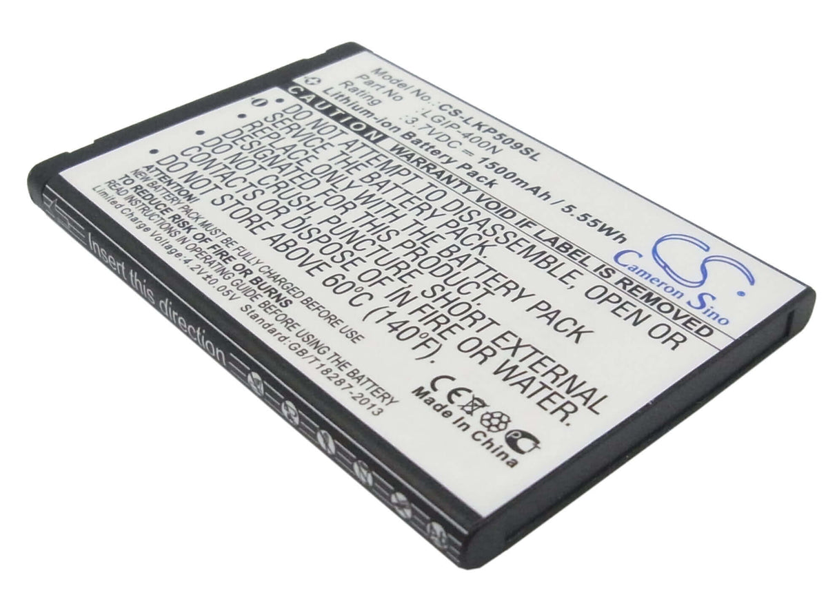3.7V, Li-ion, 1500mAh, SmartPhone battery fits At&t, Lg, Lgip-400n, P505, Phoenix, 5.55Wh Mobile, SmartPhone Cameron Sino Technology Limited (Smartphone)