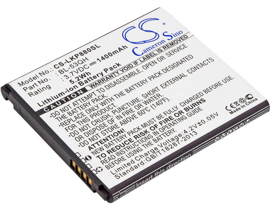 3.7V, Li-ion, 1400mAh, SmartPhone battery fits Lg, Metropcs, Bl-53qh, Escape, F160k, 5.18Wh Mobile, SmartPhone Cameron Sino Technology Limited (Smartphone)