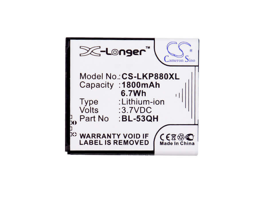 3.7V, Li-ion, 1800mAh, SmartPhone battery fits Lg, Metropcs, Bl-53qh, Escape, F160k, 6.66Wh Mobile, SmartPhone Cameron Sino Technology Limited (Smartphone)