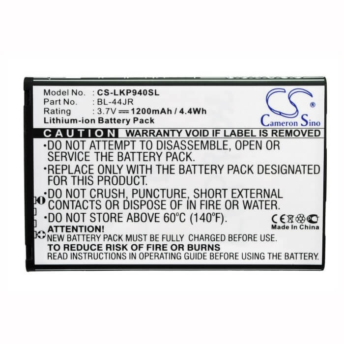 3.7V, Li-ion, 1200mAh, SmartPhone battery fits Lg, Bl-44jr, K2, Ku5400, 4.44Wh Mobile, SmartPhone Cameron Sino Technology Limited (Smartphone)