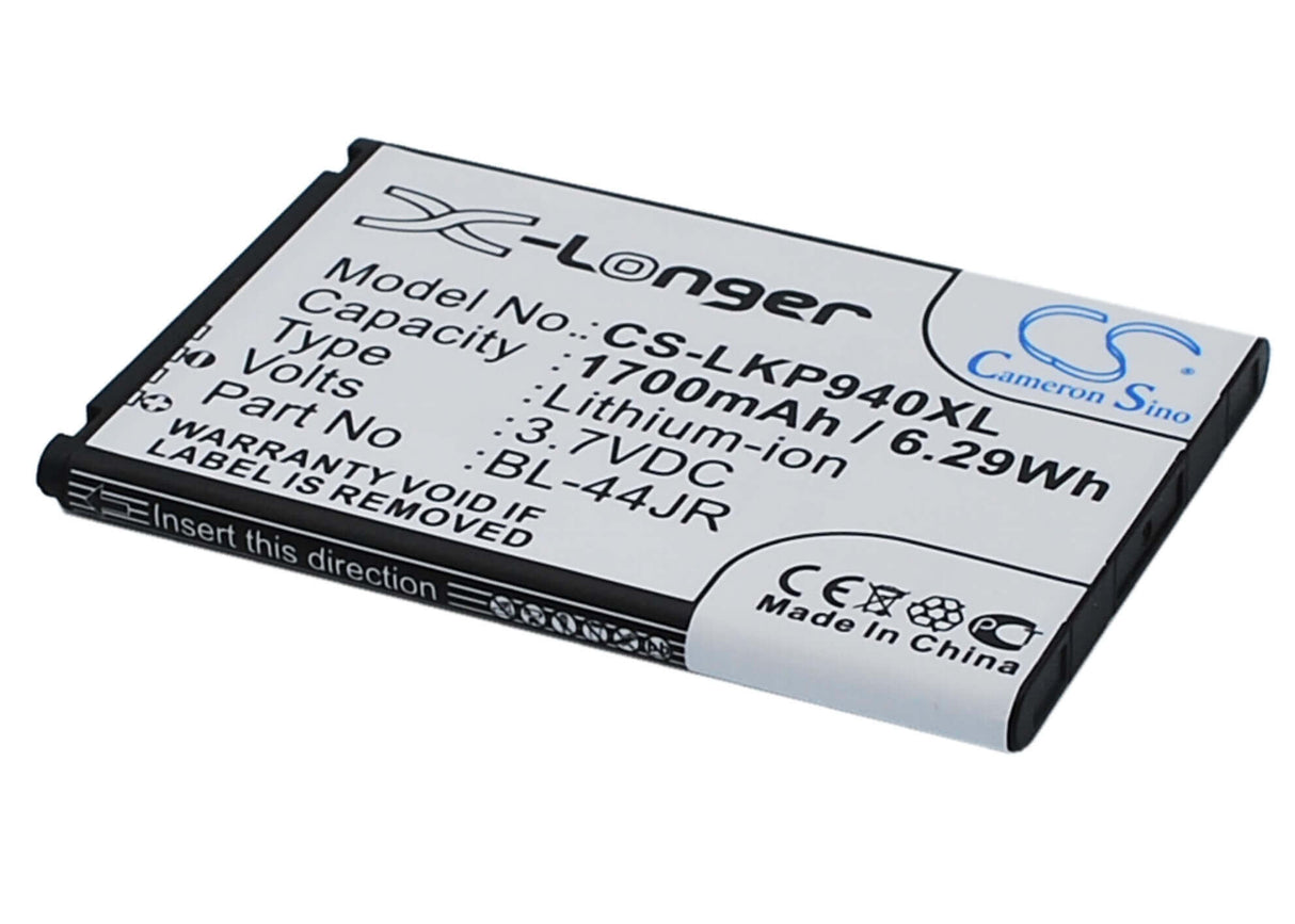 3.7V, Li-ion, 1700mAh, SmartPhone battery fits Lg, Bl-44jr, K2, Ku5400, 6.29Wh Mobile, SmartPhone Cameron Sino Technology Limited (Smartphone)