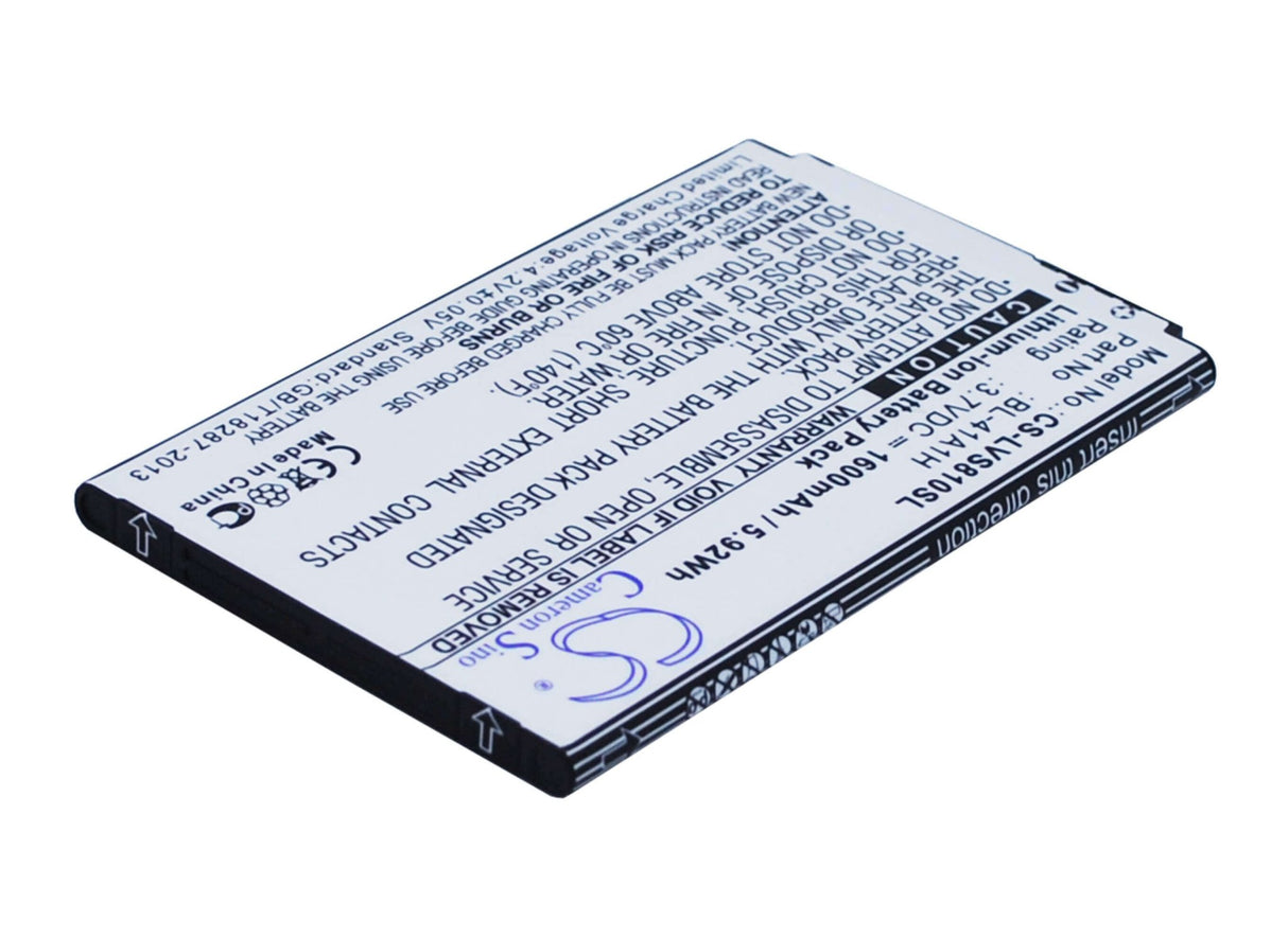 3.7V, Li-ion, 1600mAh, SmartPhone battery fits Lg, Bl-41a1h, Cz2112lwr, D390, 5.92Wh Mobile, SmartPhone Cameron Sino Technology Limited (Smartphone)