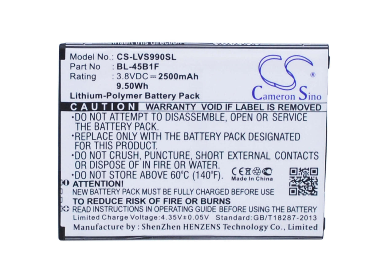 3.8V, Li-Polymer, 2500mAh, SmartPhone battery fits Lg, Bl-45b1f, F600, F720s, 9.5Wh Mobile, SmartPhone Cameron Sino Technology Limited (Smartphone)