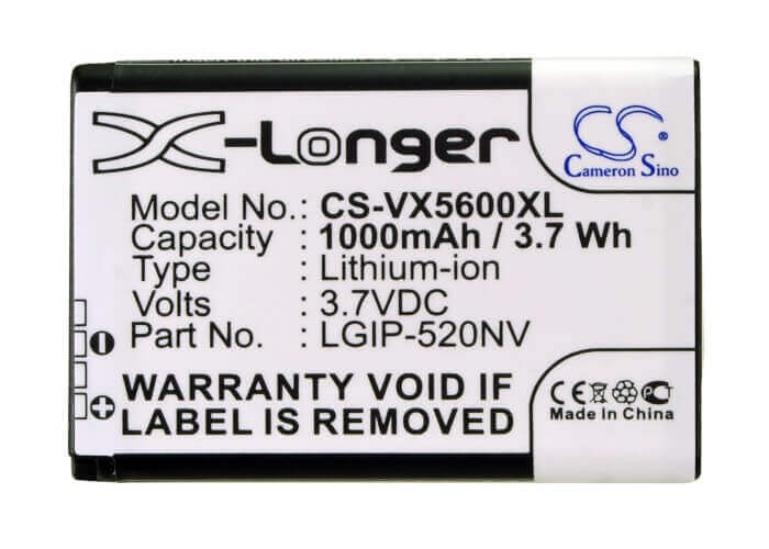 3.7V, Li-ion, 1000mAh, SmartPhone battery fits Verizon, Lg, Lgip-520nv, Accolade, Cosmos Touch Vn270, 3.7Wh Mobile, SmartPhone Cameron Sino Technology Limited (Smartphone)