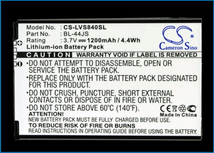 3.7V, Li-ion, 1200mAh, SmartPhone battery fits Sprint, Lg, Verizon, Bl-44js, Cayman, Ls840, 4.44Wh Mobile, SmartPhone Cameron Sino Technology Limited (Smartphone)