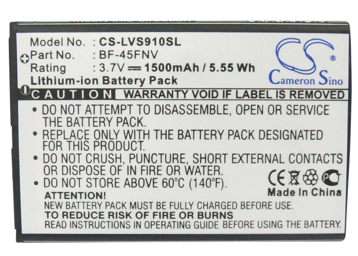3.7V, Li-ion, 1500mAh, SmartPhone battery fits Verizon, Metropcs, Lg, Bf-45fnv, Bryce, Esteem 4g, 5.55Wh Mobile, SmartPhone Cameron Sino Technology Limited (Smartphone)