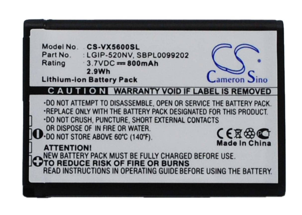 3.7V, Li-ion, 800mAh, SmartPhone battery fits Lg, Verizon, Lgip-520nv, Accolade, Cosmos Touch Vn270, 2.96Wh Mobile, SmartPhone Cameron Sino Technology Limited (Smartphone)