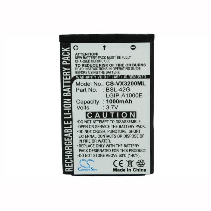 3.7V, Li-ion, 1000mAh, SmartPhone battery fits Lg, Lgip-a1000e, Ax245, Ax-245, 3.7Wh Mobile, SmartPhone Cameron Sino Technology Limited (Smartphone)