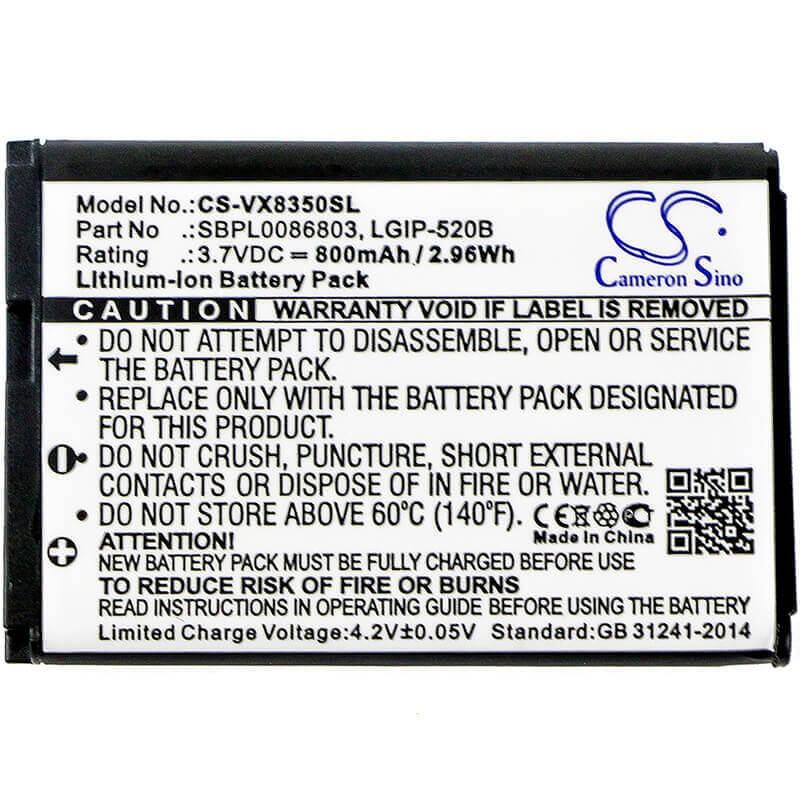 3.7V, Li-ion, 800mAh, Batterie de smartphone compatible avec Metropcs, Lg, Lgip-320r, Ax310, Helix, 2.96Wh Mobile, Smartphone Cameron Sino Technology Limited (Smartphone)
