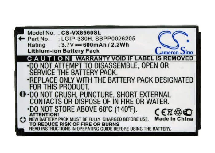 3.7V, Li-ion, 600mAh, SmartPhone battery fits Lg, Lgip-330h, Chocolate 3, Vx8560, 2.22Wh Mobile, SmartPhone Cameron Sino Technology Limited (Suspended)