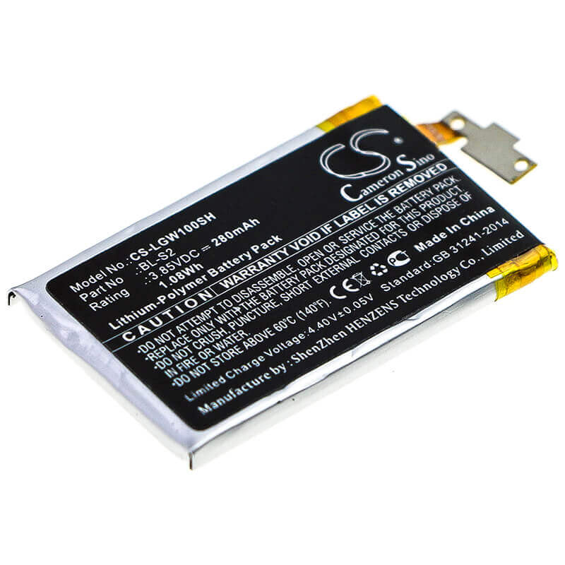 3.85V, Li-Polymer, 280mAh, Smartwatch battery fits Lg, Bl-s2, W100, Watch R, 1.08Wh Smartwatch Cameron Sino Technology Limited