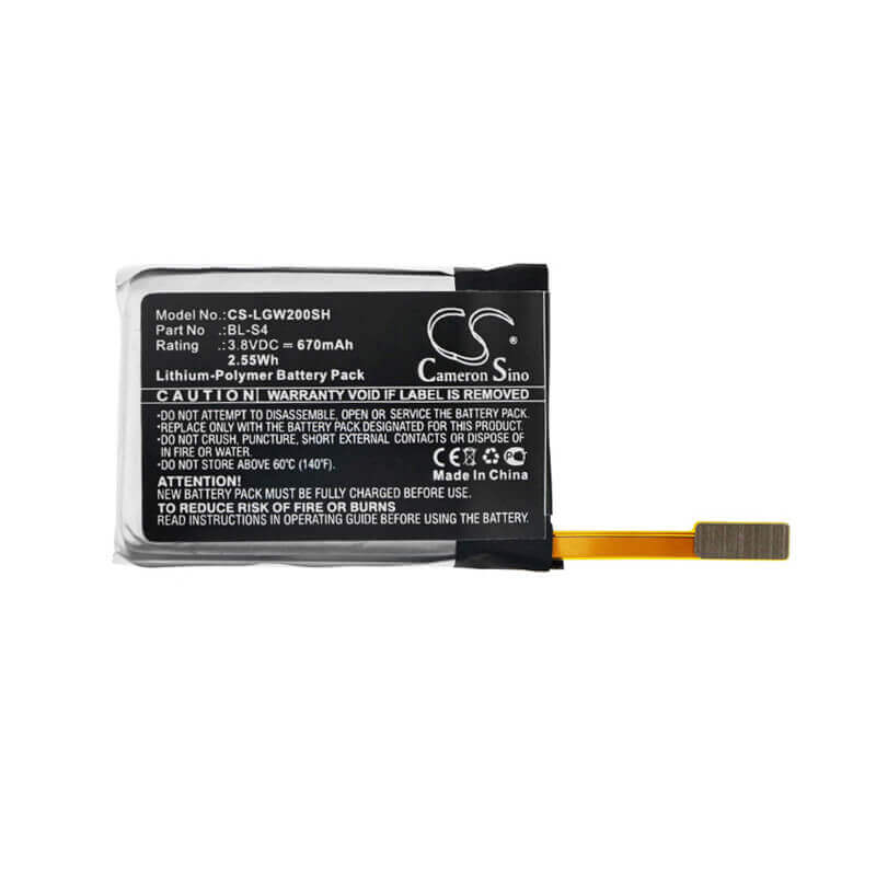 3.8V, Li-Polymer, 670mAh, Smartwatch battery fits Lg, Bl-s4, W200, Watch Urbane Lte, 2.55Wh Smartwatch Cameron Sino Technology Limited