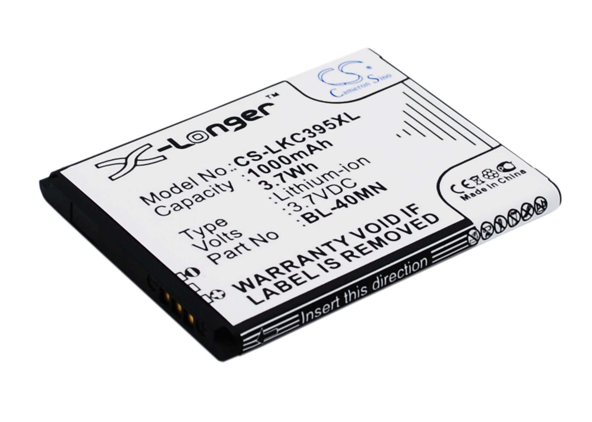 3.7V, Li-ion, 1000mAh, SmartPhone battery fits Lg, Bl-40mn, C395, C395c, 3.7Wh Mobile, SmartPhone Cameron Sino Technology Limited (Smartphone)