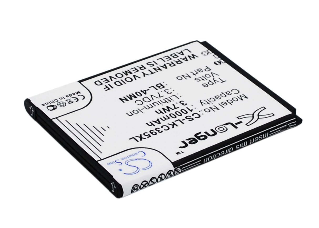 3.7V, Li-ion, 1000mAh, SmartPhone battery fits Lg, Bl-40mn, C395, C395c, 3.7Wh Mobile, SmartPhone Cameron Sino Technology Limited (Smartphone)
