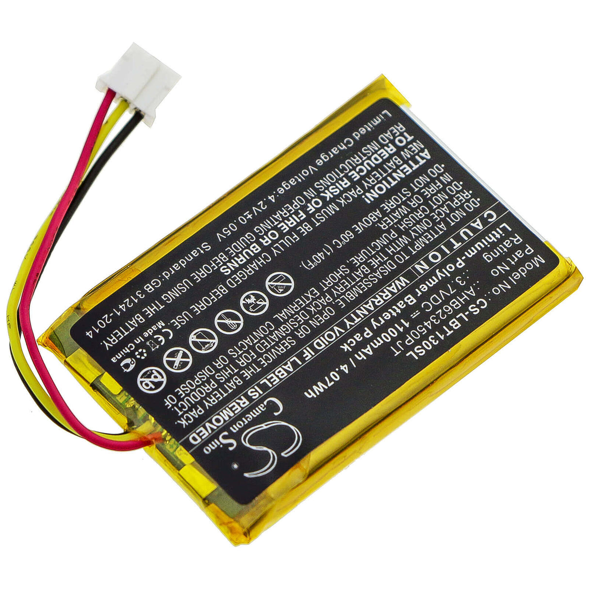 3.7V, Li-Polymer, 1100mAh, Batterie de casque s'adapte à Listen Technologies, Okayo, Ahb623450pjt, Guide Audio, Lbt-1300, 4.07Wh Casque sans fil Cameron Sino Technology Limited