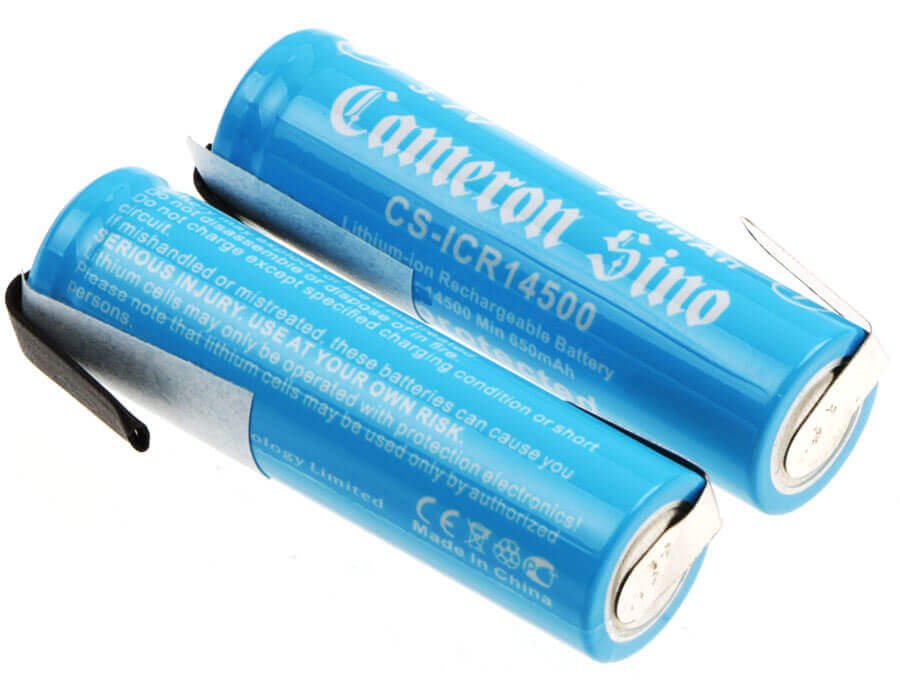 Deux pièces de batterie AA au lithium-ion ou 14500 avec languettes de soudure inversées 3,7v, 700mah - 2,59wh 14500 Cameron Sino Technology Limited