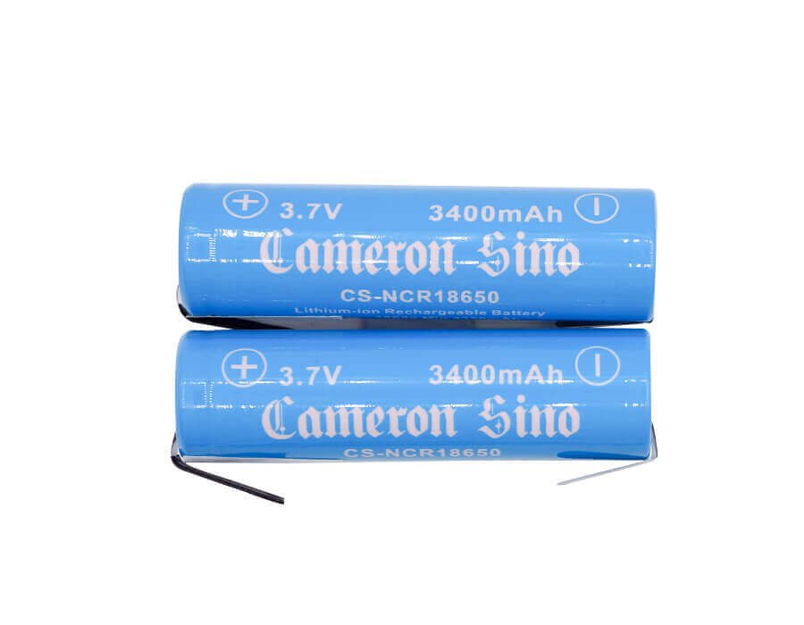 18650 Lithium Ion battery, 2pcs With Solder Tabs same direction 3.7v, 3400mah - 12.58wh 18650 Cameron Sino Technology Limited