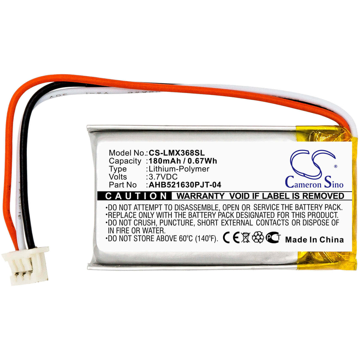 3.7V, Li-Polymer, 180mAh, Keyboard,Mouse battery fits Logitech, Ahb521630pjt-04, 810-006368, M-r0074, 0.67Wh Keyboard,Mouse Cameron Sino Technology Limited