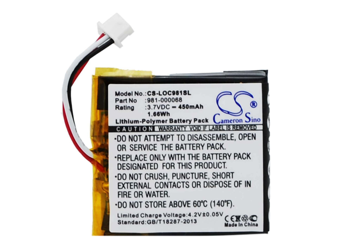 3.7V, Li-Polymer, 450mAh, Headset battery fits Logitech, 981-000068, 981-000068, 981-000069, 1.67Wh Wireless Headset Cameron Sino Technology Limited