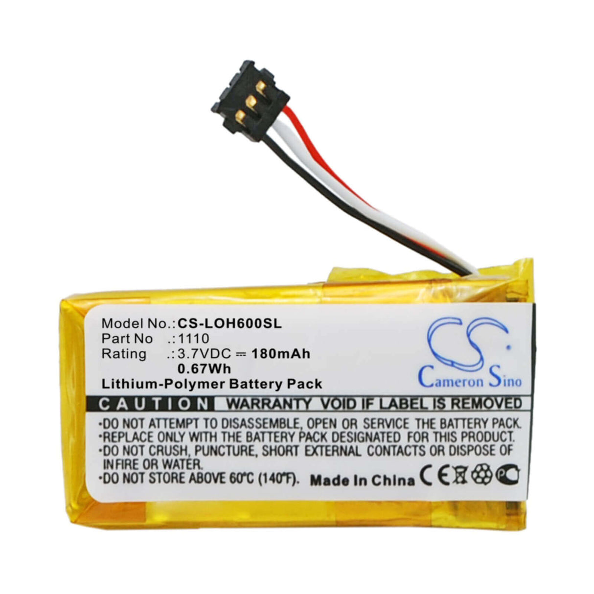3.7V, Li-Polymer, 180mAh, Headset battery fits Logitech, 1110, H600 981-000341, 0.67Wh Wireless Headset Cameron Sino Technology Limited