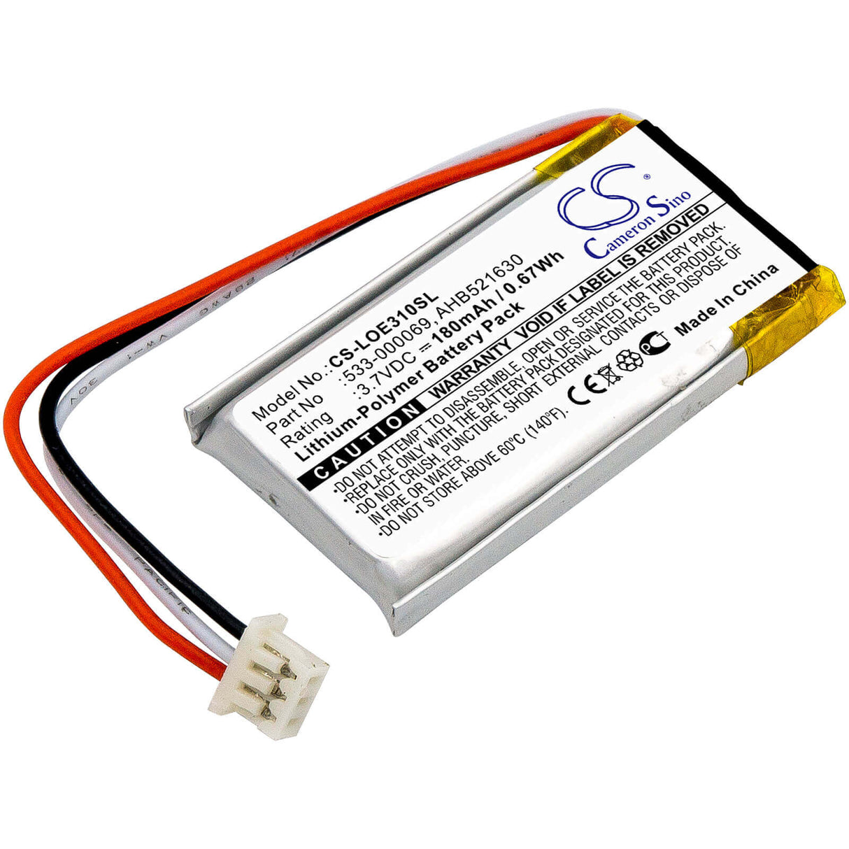 3.7V, Li-Polymer, 180mAh, Keyboard,Mouse battery fits Logitech, Logitech, 533-000069, A-00031, G304, 0.67Wh Keyboard,Mouse Cameron Sino Technology Limited
