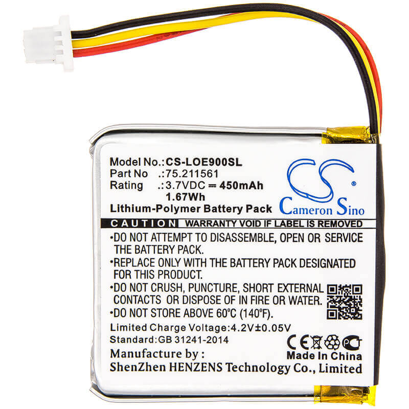 3.7V, Li-Polymer, 450mAh, Headset battery fits Logitech, 75.211561, Ue9000, 1.67Wh Wireless Headset Cameron Sino Technology Limited