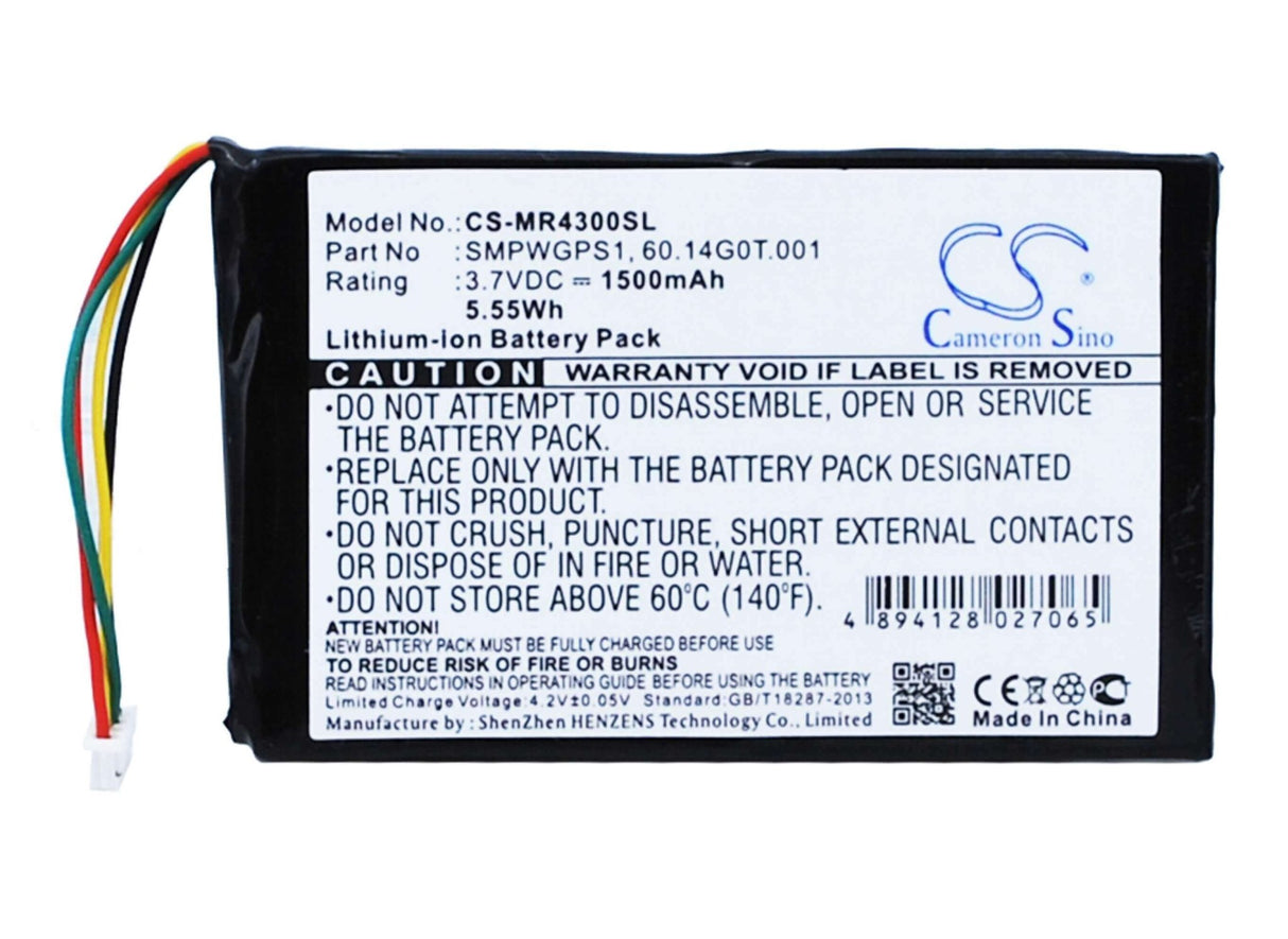 3,7V, Li-ion, 1500mAh, batterie GPS compatible avec Magellan, 60.14g0t.001, Maestro 4300, Maestro 4350, 5.55Wh GPS, Navigator Cameron Sino Technology Limited