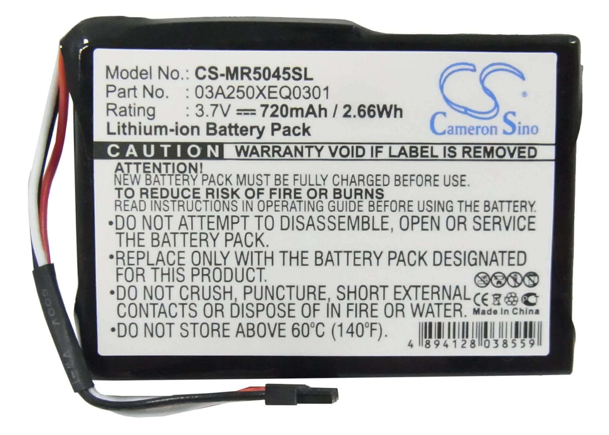3,7V, Li-ion, 720mAh, batterie GPS compatible avec Magellan, 03a250xeq0301, Roadmate 5045, Roadmate 5045lm, 2,66Wh GPS, Navigator Cameron Sino Technology Limited