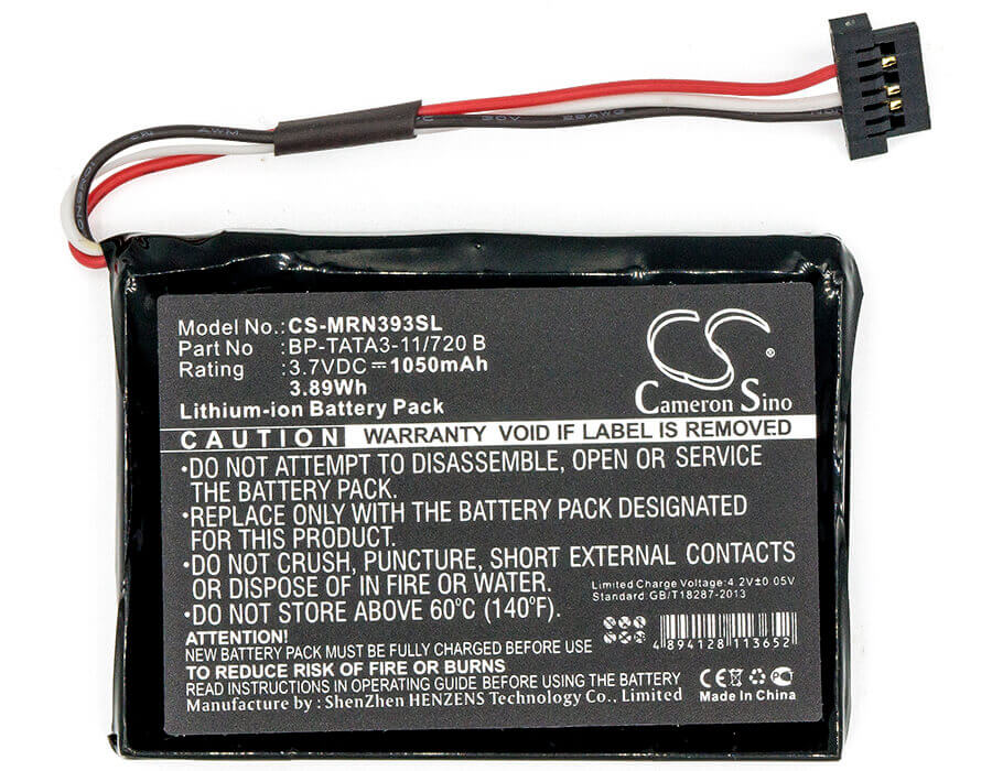 3.7V, Li-ion, 1050mAh, batterie GPS compatible avec Mio, Magellan, Bp-tata3-11/720 B, Roadmate N393m-4300, Roadmate N393m-5000, 3.89Wh GPS, Navigator Cameron Sino Technology Limited