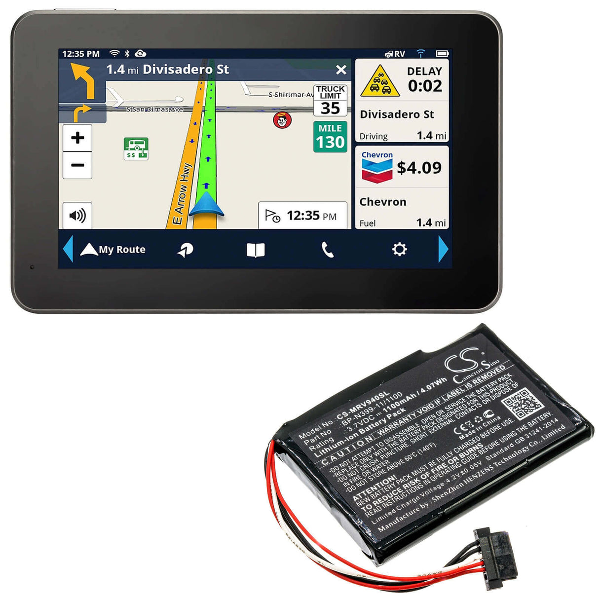3,7V, Li-ion, 1100mAh, batterie GPS compatible avec Magellan, Bp-n399-11/1100, Roadmate Rv 9490t-lmb, 4,07Wh GPS, Navigator Cameron Sino Technology Limited