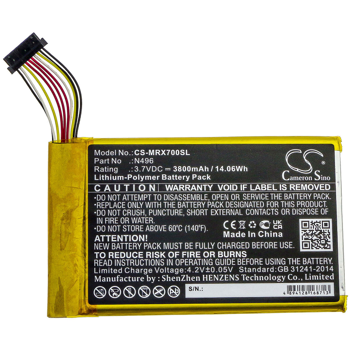 3.7V, Li-Polymer, 3800mAh, batterie GPS compatible avec Magellan, N496, Trx7, 14.06Wh GPS, Navigator Cameron Sino Technology Limited