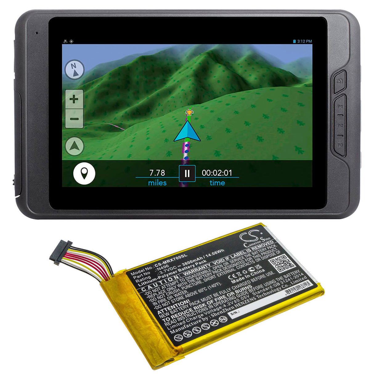 3.7V, Li-Polymer, 3800mAh, batterie GPS compatible avec Magellan, N496, Trx7, 14.06Wh GPS, Navigator Cameron Sino Technology Limited
