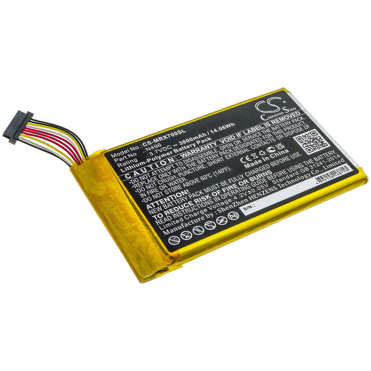 3.7V, Li-Polymer, 3800mAh, batterie GPS compatible avec Magellan, N496, Trx7, 14.06Wh GPS, Navigator Cameron Sino Technology Limited