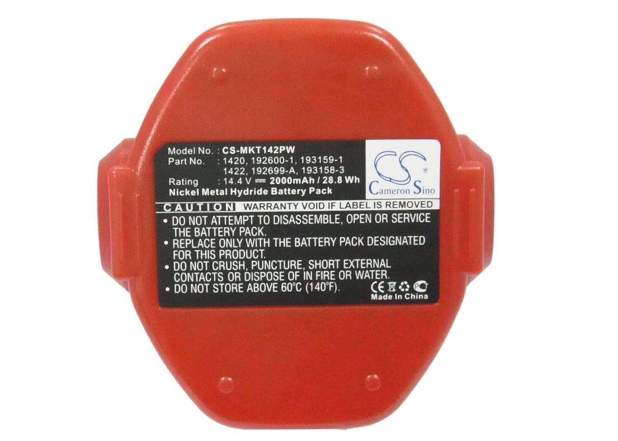 14,4V, Ni-MH, 2000mAh, batterie pour outils électriques compatible avec Makita, 1420, 1051d, 1051dwa, 28,8Wh Outils électriques Cameron Sino Technology Limited (Outils électriques)
