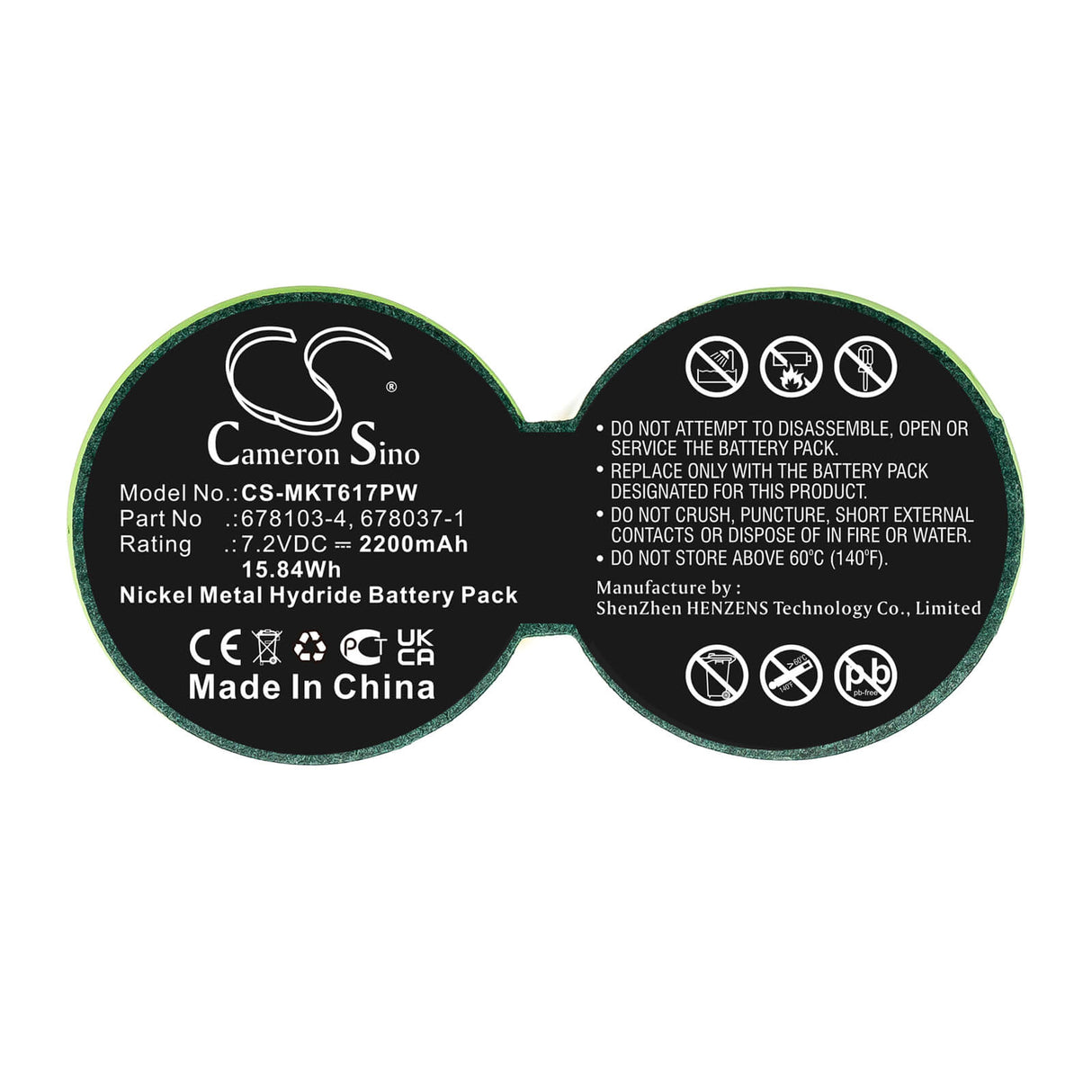 7.2V, Ni-MH, 2200mAh, batterie pour outils électriques compatible avec Makita, 678037-1, 6010sd, 6010sdw, 15.84Wh Outils électriques Cameron Sino Technology Limited (Outils électriques)