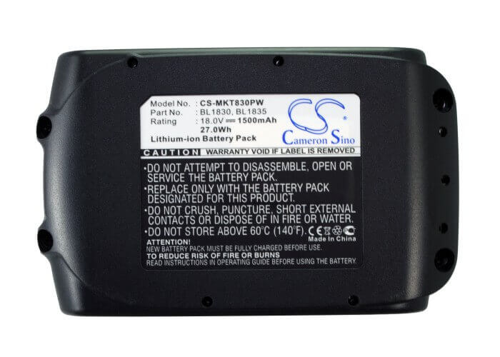 18.0V, Li-ion, 1500mAh, batterie pour outils électriques compatible avec Makita, 194065-3, Bbo140, Bbo180, 27Wh Outils électriques Cameron Sino Technology Limited (Outils électriques)