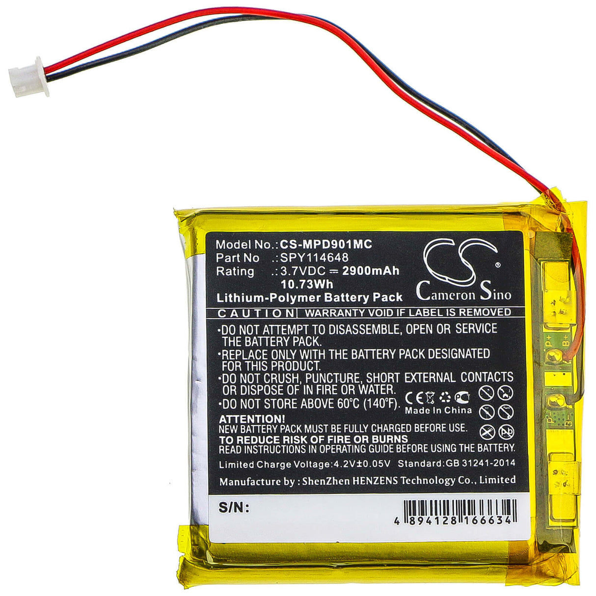 Batterie de caméra corporelle pour Marantz, Pmd-901v 3.7v, 2900mah - 10.73wh Caméra corporelle Cameron Sino Technology Limited